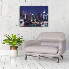 Sklenený obraz - Osvetlené New Yorské mrakodrapy (70x50 cm)