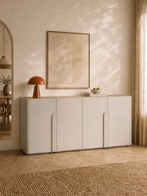 Komoda Amilio 200 cm štvordverová - kašmír / olejovaný dub / úchytky kašmír