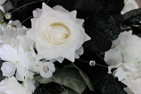 Bielo čierna umelá ikebana na hrob 60cm