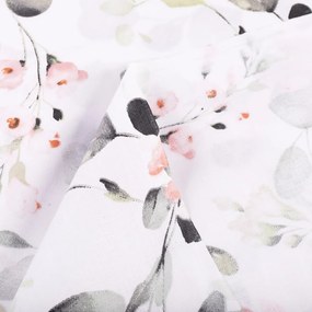 Biante Bavlnený záves Sandra SA-288 Eukalyptus s ružovými kvetmi na bielom 150x190 cm