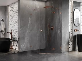 Mexen Lunar, päťuholníkový sprchový kút s pravým sklonom 90 x 100 cm, 8mm číre sklo, profil ružové zlato, 831-090P-100L-60-00-P