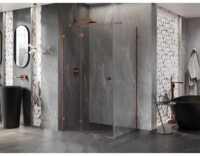 Mexen Lunar T, sklápací sprchový kút ľavý 135 x 80 cm, 8mm číre sklo, profil ružové zlato, 834T-135-080-60-00-L