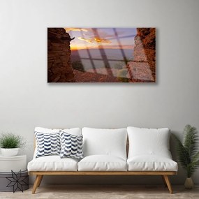 Skleneny obraz Skala mraky nebo krajina 140x70 cm