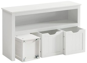 Detský regál na hračky, s 3 úložnými boxmi, biely