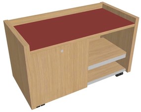 Mobilný kontajner Verno 100 x 50 cm so sklom, ľavý, dub svetlý / červená