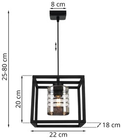 Závesné svietidlo HELIX CAGE, 1x sklenené tienidlo so vzorom v kovovom ráme