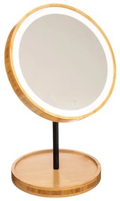 Stolové zrkadlo s LED osvetlením Round, bambus