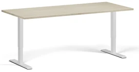 Výškovo nastaviteľný stôl, 180x80 cm, 2 motory, biela podnož, dub prírodný