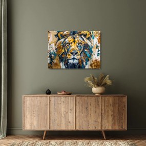 Sklenený obraz - Abstraktná olejomaľba s levom (70x50 cm)