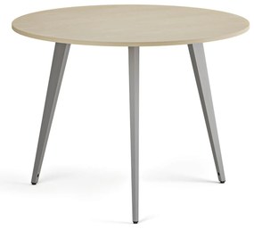 Konferenčný stôl PRIMO VIBE, priemer 100 cm, sivostrieborná podnož, breza