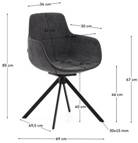 Otočná stolička tassina tmavo sivá MUZZA