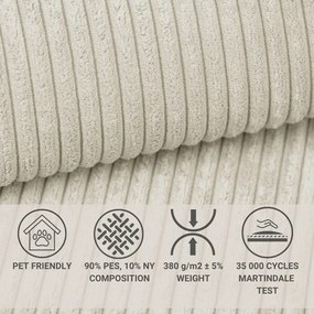 Krémovobiela menčestrová rozkladacia/s úložným priestorom rohová pohovka (ľavý roh/do L) Tonga – Maison de Rêve