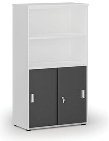Kombinovaná kancelárska skriňa PRIMO WHITE, zasúvacie dvere na 2 poschodia, 800 x 420 x 1434 mm, biela/grafit