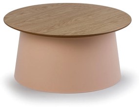 Plastový kávový stolík SETA s drevenou doskou, priemer 690 mm, dub/tehlová