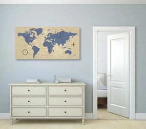 Obraz mapa sveta s kompasom v retro štýle - 120x60