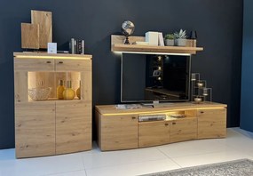 Presklená skrinka Bolus, dub artisan, s osvetlením