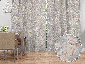 Biante Bavlnený záves Sandra SA-634 Biele čerešňové kvety na sivom 150x140 cm