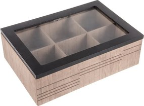 Orion Krabička na čaj, čajový organizér s 6 priehradkami, drevo LINE