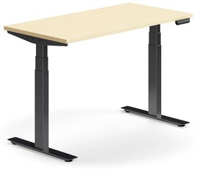 Výškovo nastaviteľný stôl QBUS, rovný, 1200x600 mm, čierny rám, breza