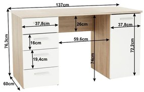 Tempo Kondela Písací stôl, dub sonoma/biela, EUSTACH
