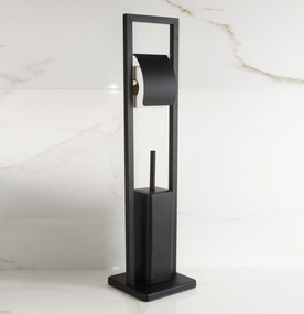 Držiak toaletného papiera s WC štetkou - čierny s chlopňou