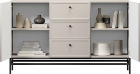 Komoda Lorini 150 cm so zásuvkami - kašmír / čierne úchytky / kovový rám