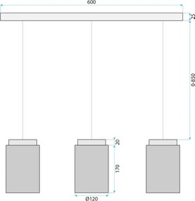 Toolight Toolight, závesné svietidlo 3xE27, APP1812-3CP, šedé sklo-čierna, OSW-00662