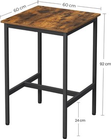 Vysoký barový stôl, štvorcový jedálenský stôl, rustikálny hnedý a čierny