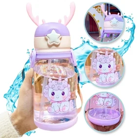 Detská plastová fľaša so slamkou UNICORN 600 ml