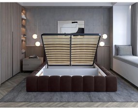 Tmavohnedá čalúnená dvojlôžková posteľ s úložným priestorom s roštom 180x200 cm Lamica – ELTAP