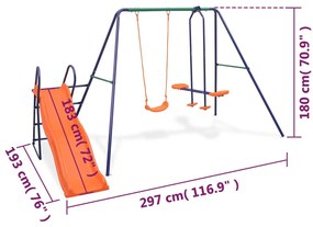 Súprava hojdačiek s 3 sedadlami a šmýkačkou, oranžová