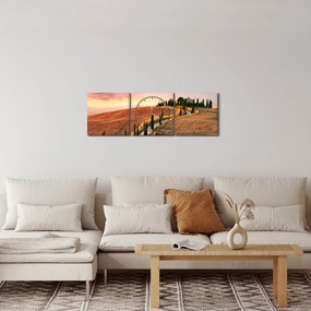 Obraz - Dom na kopci, Toskánsko, Taliansko (s hodinami) (90x30 cm)