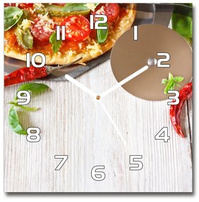 Sklenené nástenné hodiny štvorec Pizza pl_zsk_30x30_f_68071696