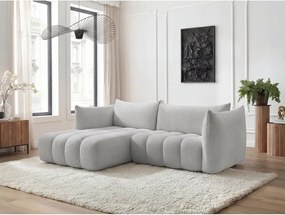 Svetlosivá rohová pohovka z textílie buklé (ľavý roh/s leňoškou) Azra – Bobochic Paris