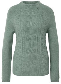 Pulóver z hrubého úpletu s vrkočovým vzorom, šalviový