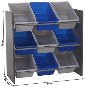 Kondela Organizér/regál na hračky, sivá/modrá, MAHEK
