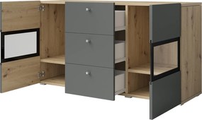 Komoda so zásuvkami Baros 26 - 132 cm - Dub artisan / šedý mat