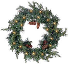 Vianočný veniec so svetielkami ⌀ 60 cm zelený KAMERUN Beliani