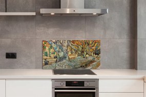 Sklenený obklad do kuchyne Art abstraktné mestský trh 100x50 cm
