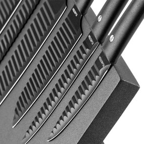 Klarstein Kissaki, sada nožov, 7-dielna, magnetický stojan, nepriľnavý povrch, vlnovitý tvar čepele, čierna