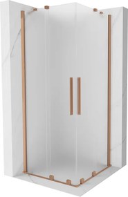 Mexen Velar Duo, sprchový kút s posuvnými dverami 90 x 90 cm, 8mm sklo námraza, medená matná, 871-090-090-32-65