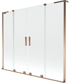 Mexen Velar L Duo, 2-krídlová posuvná vaňová zástena 200 x 150 cm, 8mm číre sklo, ružové zlato, 896-200-003-02-60