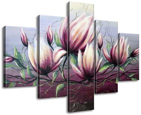 Gario Ručne maľovaný obraz Kvety magnólie - 5 dielny Rozmery: 100 x 70 cm