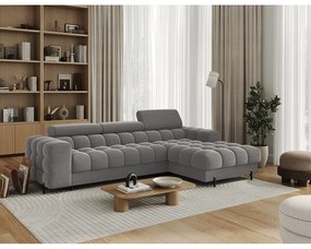 Taupe zamatová rozkladacia/s úložným priestorom rohová pohovka (pravý roh/s leňoškou) Felro – ELTAP