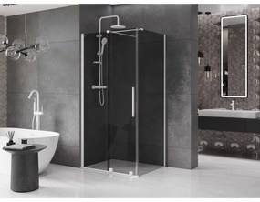 Mexen Velar, sprchový kút s posuvnými dverami 130 x 90 cm, 8mm šedé sklo, biela matná, 871-130-090-41-20