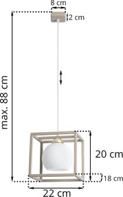 Závesné svietidlo Eliza Cage, 1x biele sklenené tienidlo v kovovom ráme