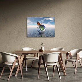 Obraz motýľa na sklenenej guli (70x50 cm)