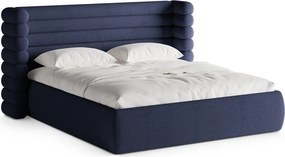 Modrá čalúnená dvojlôžková posteľ s úložným priestorom s roštom 180x200 cm Mount – Micadoni