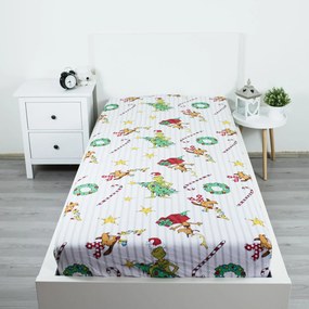 Jerry Fabrics Bavlnené napínacie prestieradlo 90x200 + 25 cm - Grinch "Grinchmas"