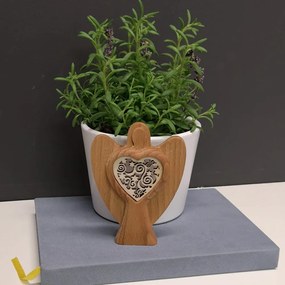 AMADEA Drevený anjel s vkladom - ornament, masívne drevo, výška 10 cm